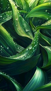 晶莹露珠点缀翠绿叶片