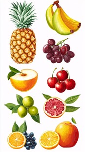 多样新鲜水果插画展示