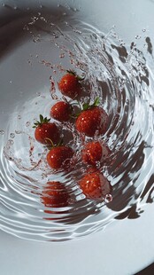 草莓入水溅起晶莹水花