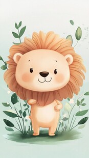 可爱小狮子置身绿植间