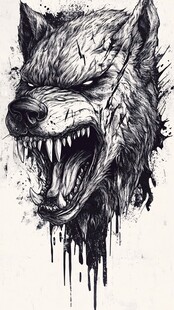 咆哮恶狼 暗黑风艺术插画