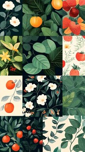 水果花卉拼接风插画图案