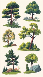 多样树木景观插画