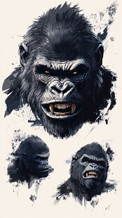 凶猛大猩猩面部插画设计