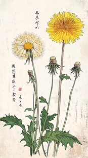 水墨风蒲公英花卉图