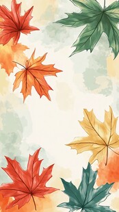 秋日水彩枫叶唯美背景图