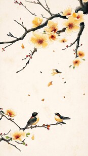花鸟图 枝头双雀伴繁花