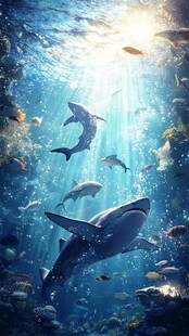 梦幻海底世界的鲨鱼与鱼群
