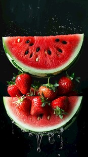 西瓜草莓组合的清新画面