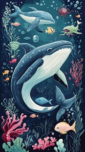 梦幻海底世界鲸鱼与鱼群