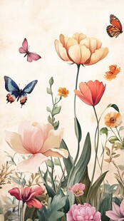 春日花卉与蝴蝶梦幻图景