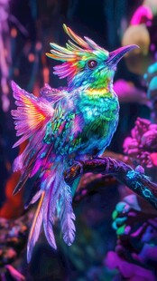 梦幻炫彩羽鸟栖于枝头