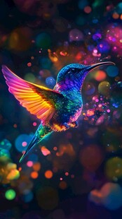 梦幻彩羽蜂鸟绚丽飞舞