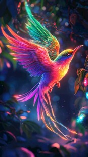 梦幻炫彩蜂鸟振翅瞬间