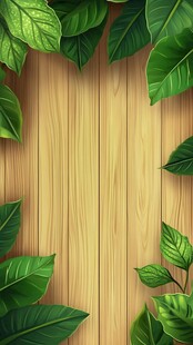 绿叶环绕的木质背景图