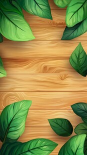 绿叶环绕的木质背景