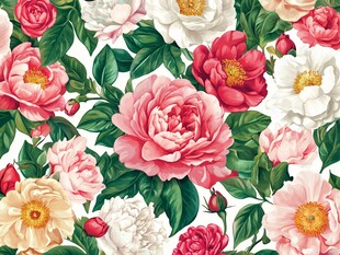 缤纷花卉图案 浪漫芍药绽放