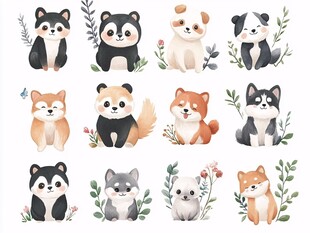 可爱萌宠狗狗插画集合