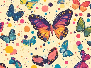 多彩蝴蝶与圆点图案背景