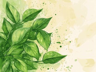 清新绿叶水彩背景图