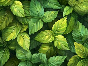 清新绿叶无缝背景图案