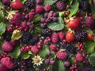 多彩浆果与绿叶的美妙组合