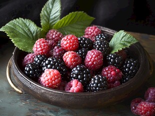 碗中莓果 绿叶相伴