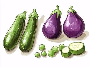 新鲜蔬菜组合插画展示