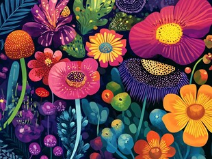 梦幻多彩花卉插画
