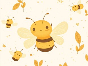 可爱小蜜蜂与花叶图案