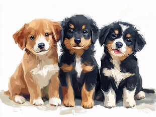 三只可爱幼犬同框画面