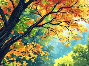 秋日斑斓树林风景图