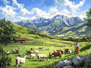 田园牧歌 山间牧羊的美好景象
