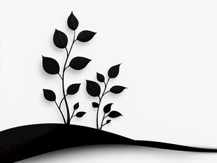 黑白简约植物剪影图案