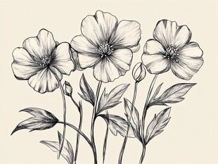 手绘花卉线条图