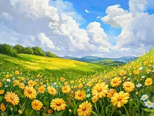 夏日花海田园美景