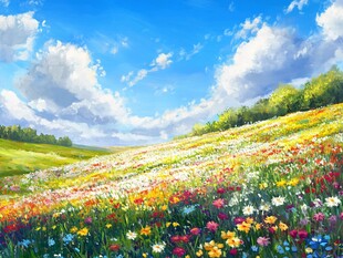 梦幻花海 蓝天绿地美景