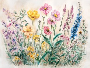 缤纷野花手绘插画
