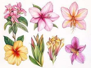 多彩手绘花卉植物集合