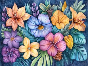 缤纷热带花卉插画艺术