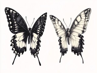 黑白双蝶插画