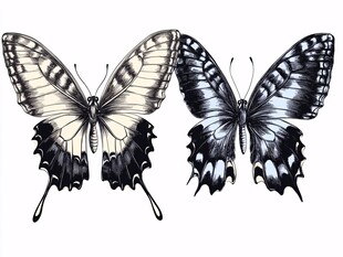 黑白双蝶插画