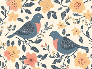 花鸟相依的唯美图案