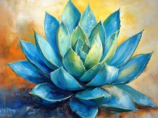 蓝色多肉植物艺术绘画