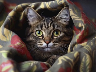 裹在花毯里的可爱猫咪