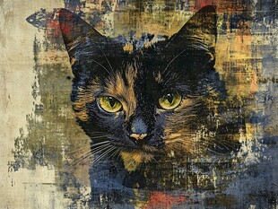 斑驳背景下的三色猫咪