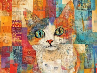 彩色拼贴风的可爱猫咪