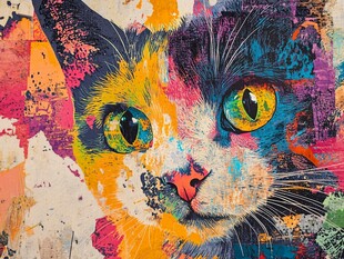 多彩涂鸦风猫咪特写