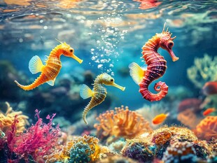 海底世界的多彩海马精灵