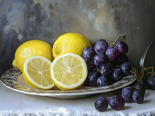 柠檬与葡萄的静物组合